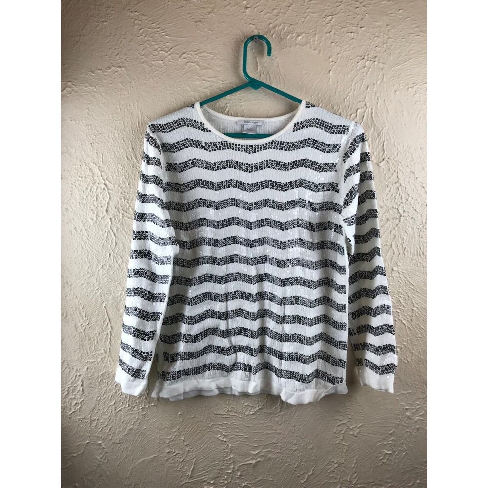 Joan Vass Sweater Black White Sequins‎ Lightweight Knit Pullover Womens Size 0